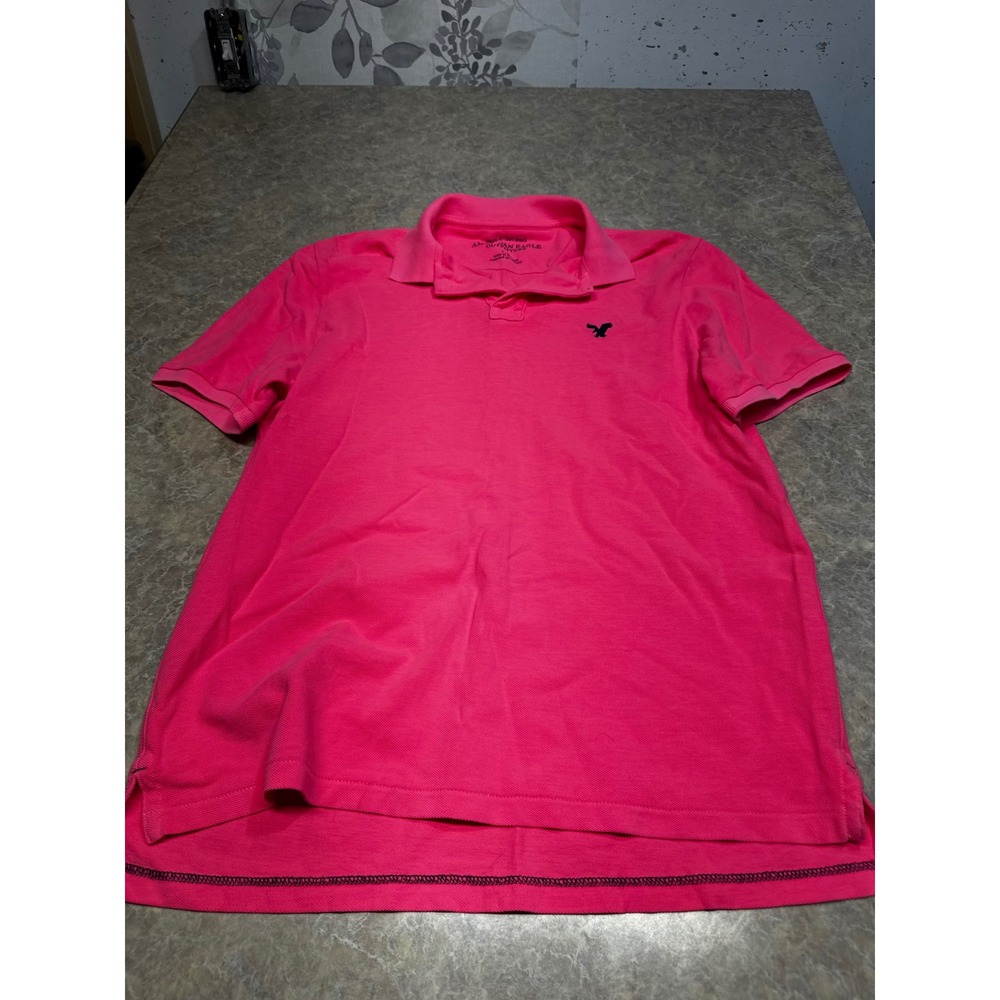 American Eagle Outfitters Mens Pink Athletic Fit Short Sleeve Polo Shirt Large